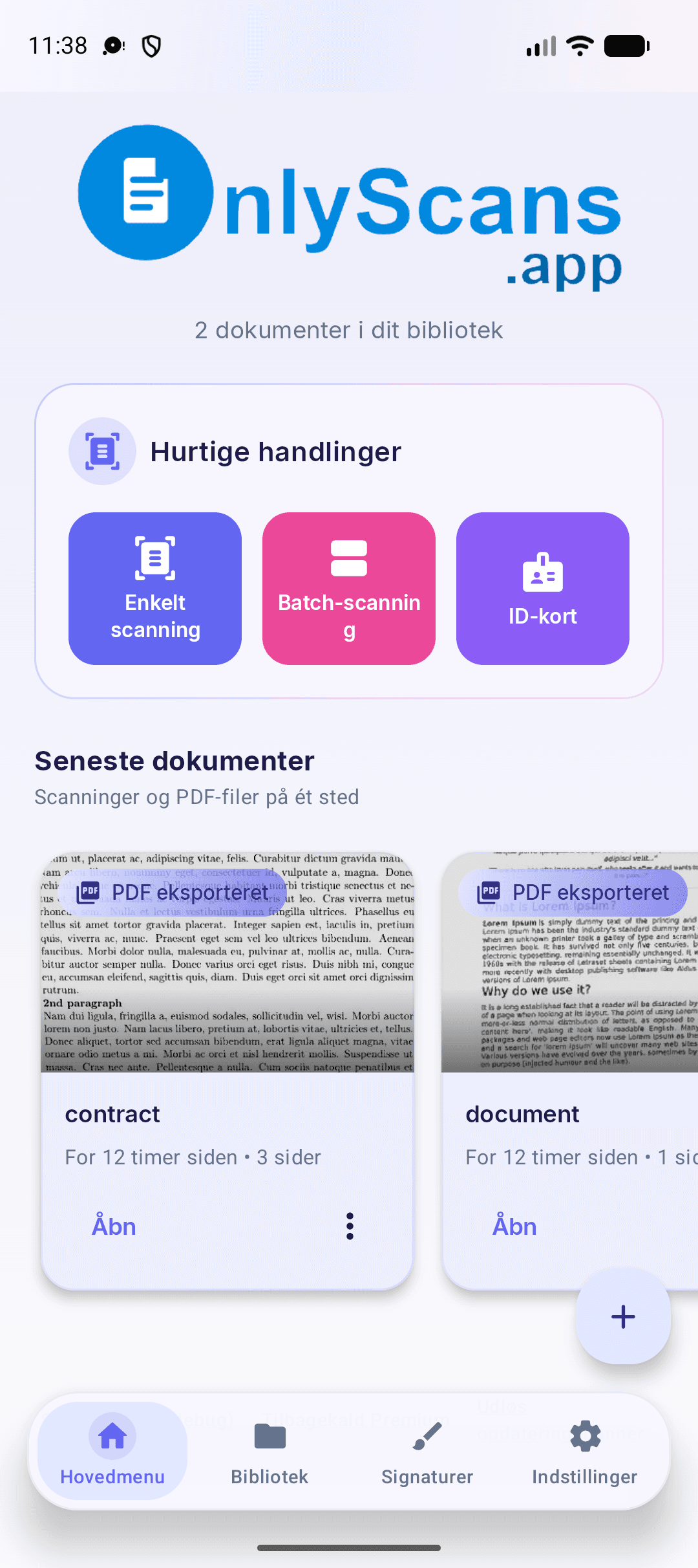 Gratis dokumentscanner-app til Android & iOS — offline OCR & søgbar PDF | OnlyScans