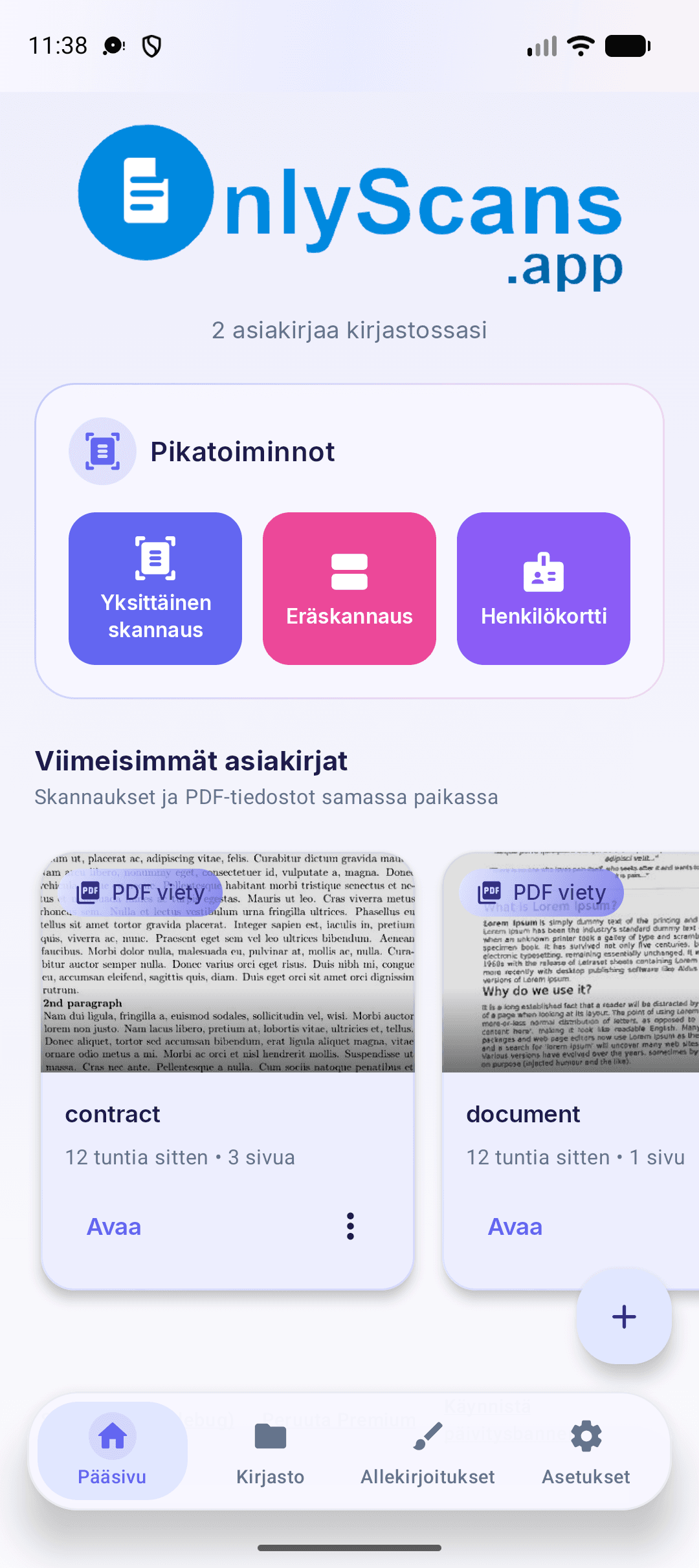 Ilmainen asiakirjaskanneri-sovellus Androidille ja iOS:lle — offline-OCR ja haettava PDF | OnlyScans